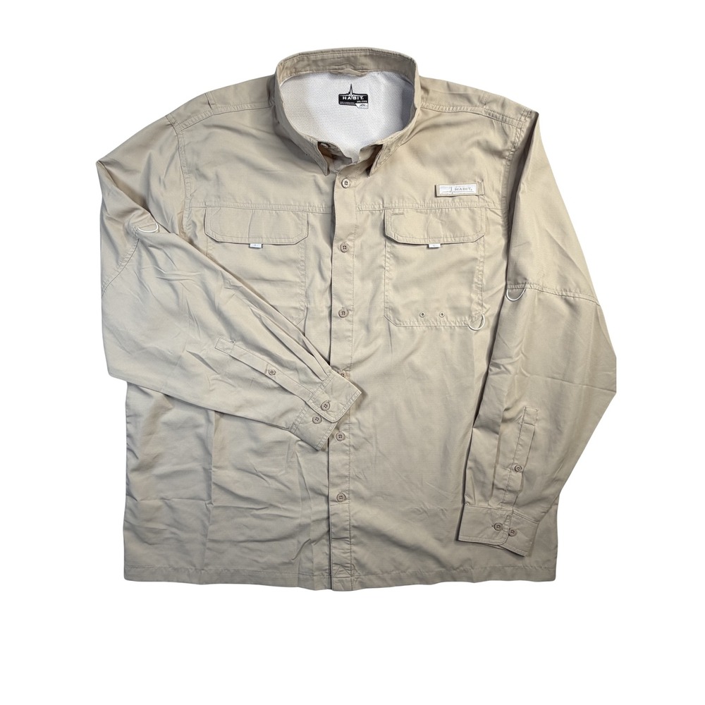 Habit Mens Fishing Shirt 2XL Long Sleeve UPF 40+ Tan Ripstop TS1488 Oxford Tan